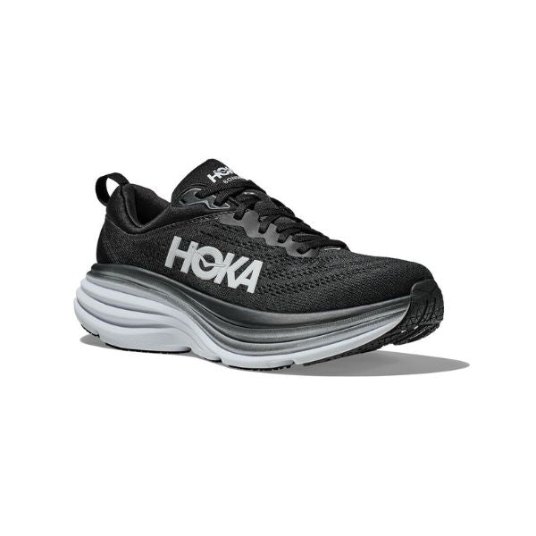 Hoka Bondi 8 Mens Shoe Wide- Black/White- Blue Mountains Running Co