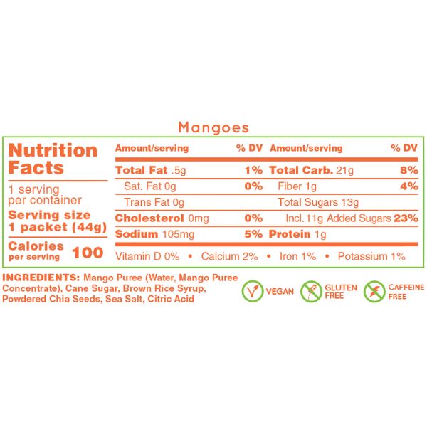 Huma Chia Energy Gel-Mangoes- Nutrition Panel
