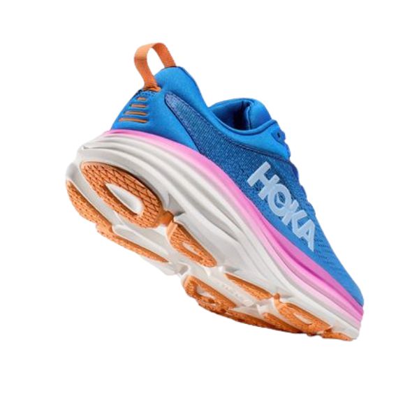Hoka-Bondi-8-Womens-Shoe-Blue-Pink-Blue-Back-Mountains-Running-Co